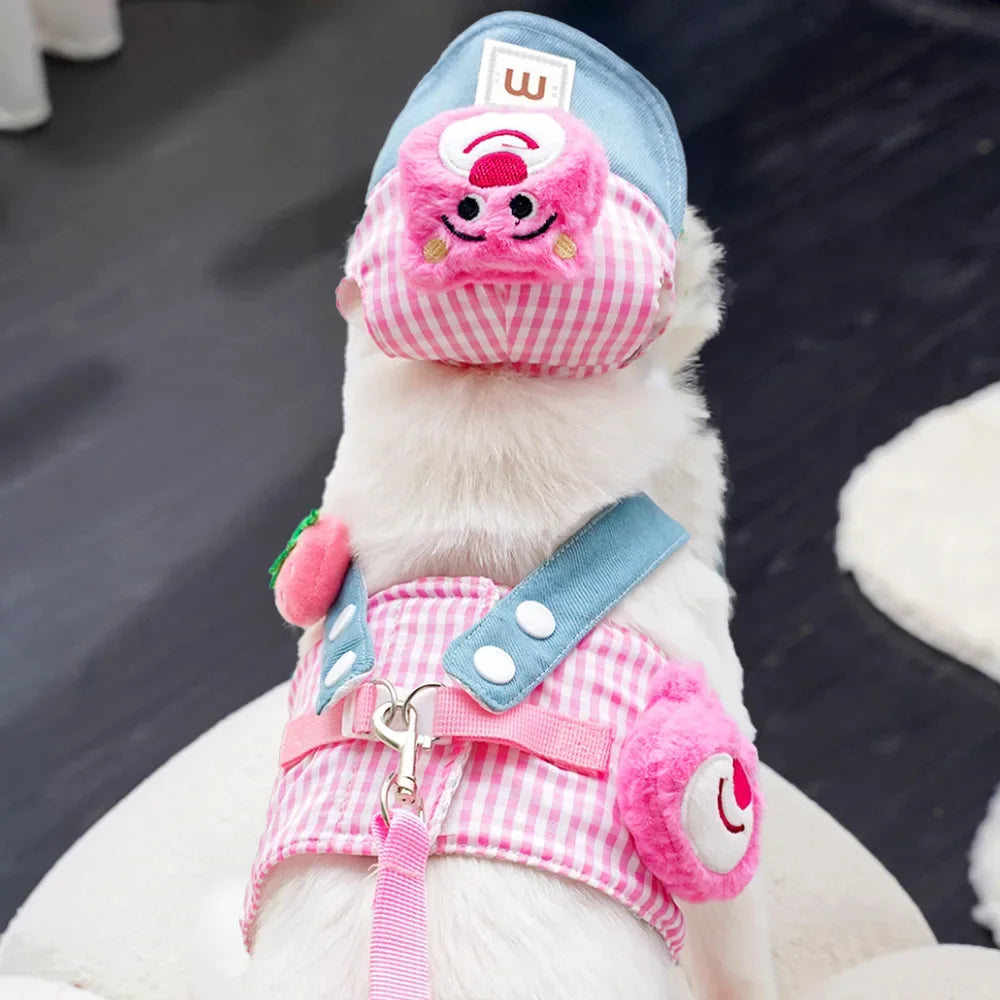 Cartoon Pet Harness Leash Sun Hat Set