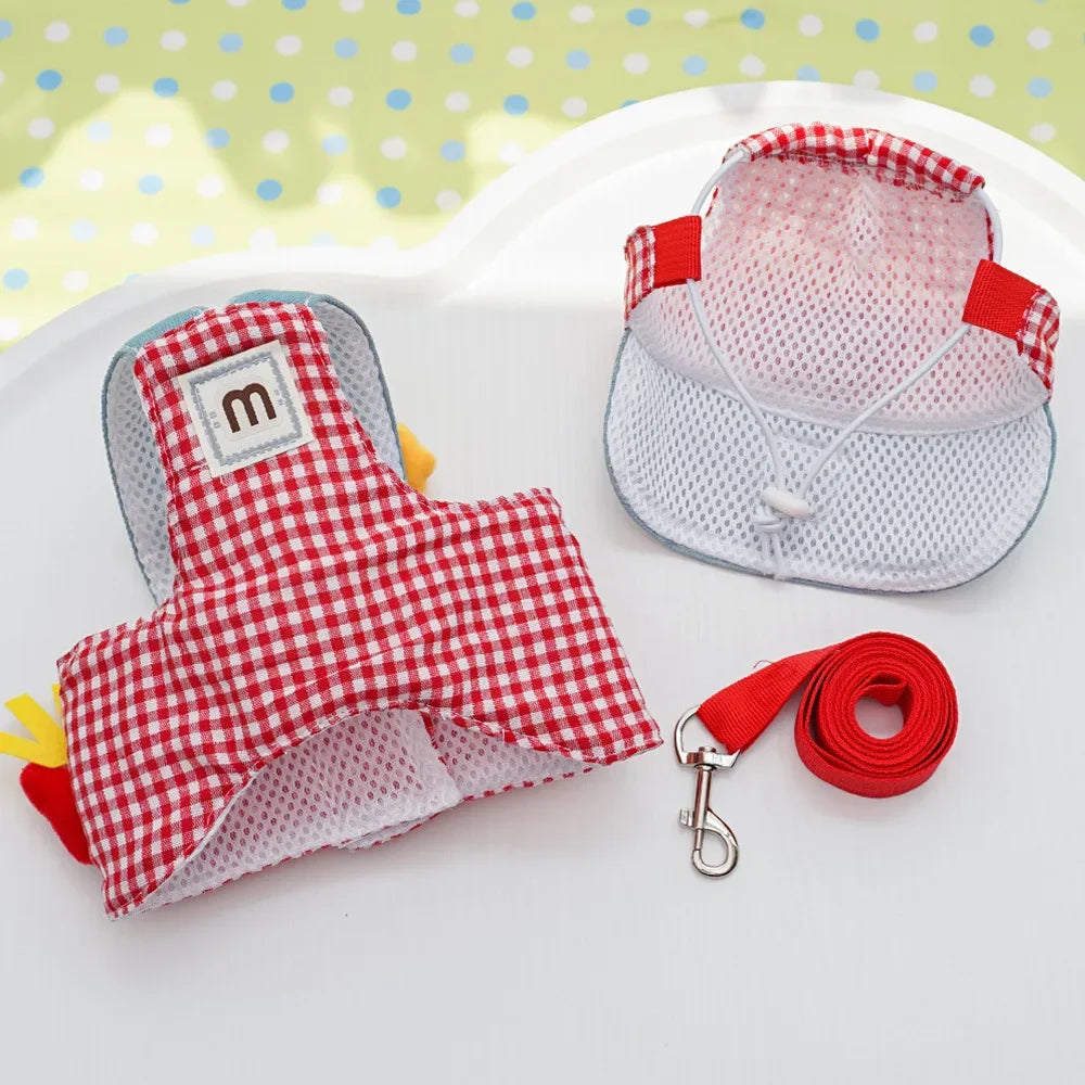 Cartoon Pet Harness Leash Sun Hat Set
