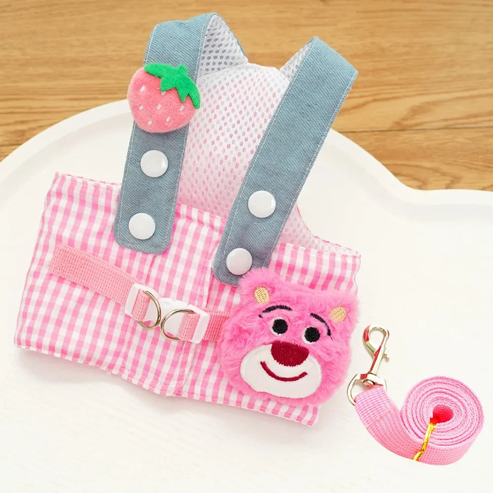 Cartoon Pet Harness Leash Sun Hat Set