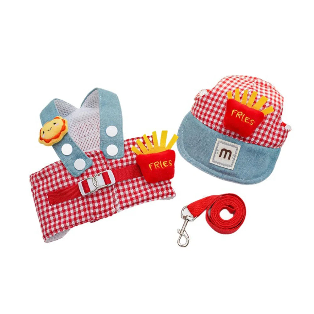 Cartoon Pet Harness Leash Sun Hat Set