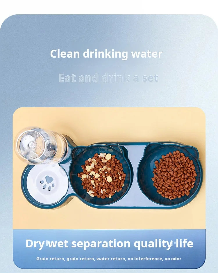 Ear Design Tilted Cat Water And Food Bowl