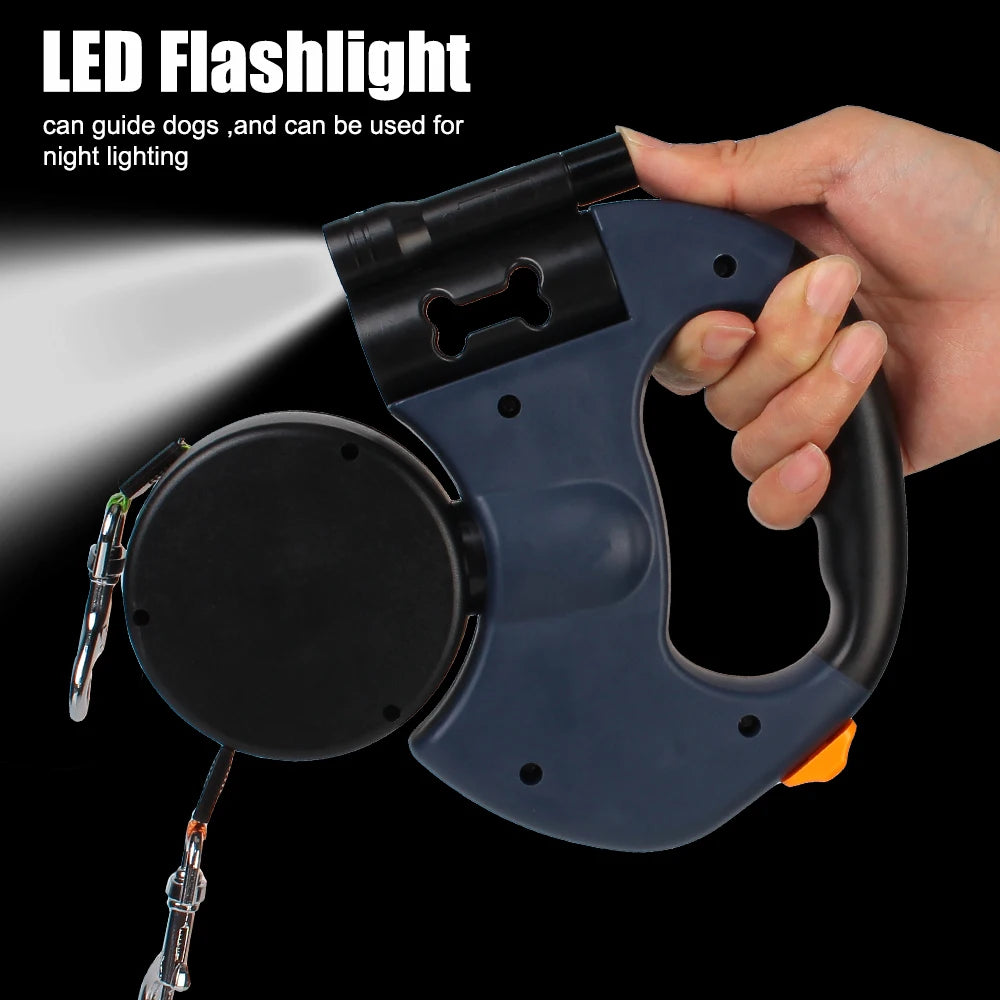 Premium 3M Retractable Double Dog Leash With LED Lights
