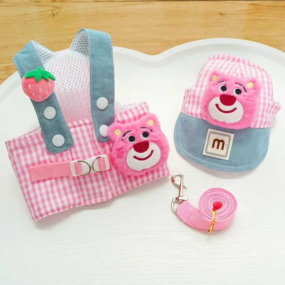 Cartoon Pet Harness Leash Sun Hat Set