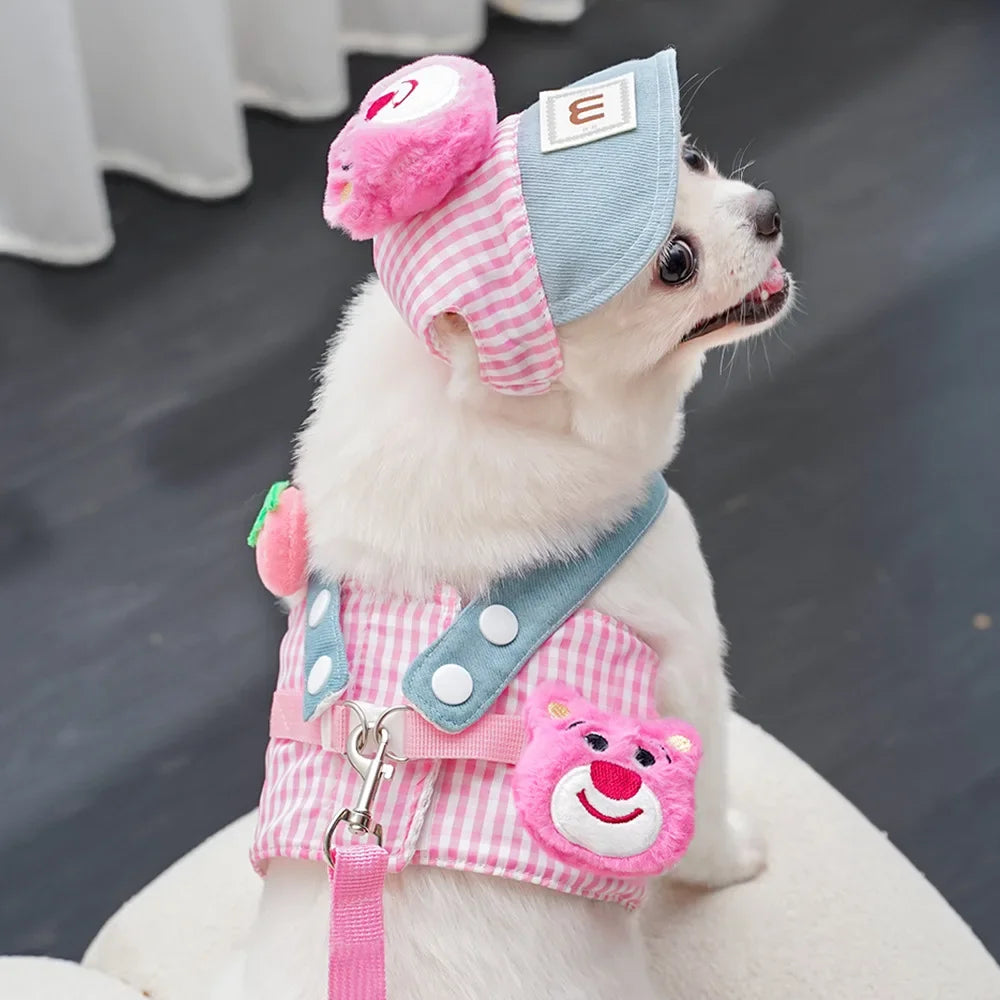 Cartoon Pet Harness Leash Sun Hat Set
