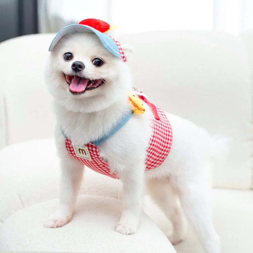 Cartoon Pet Harness Leash Sun Hat Set