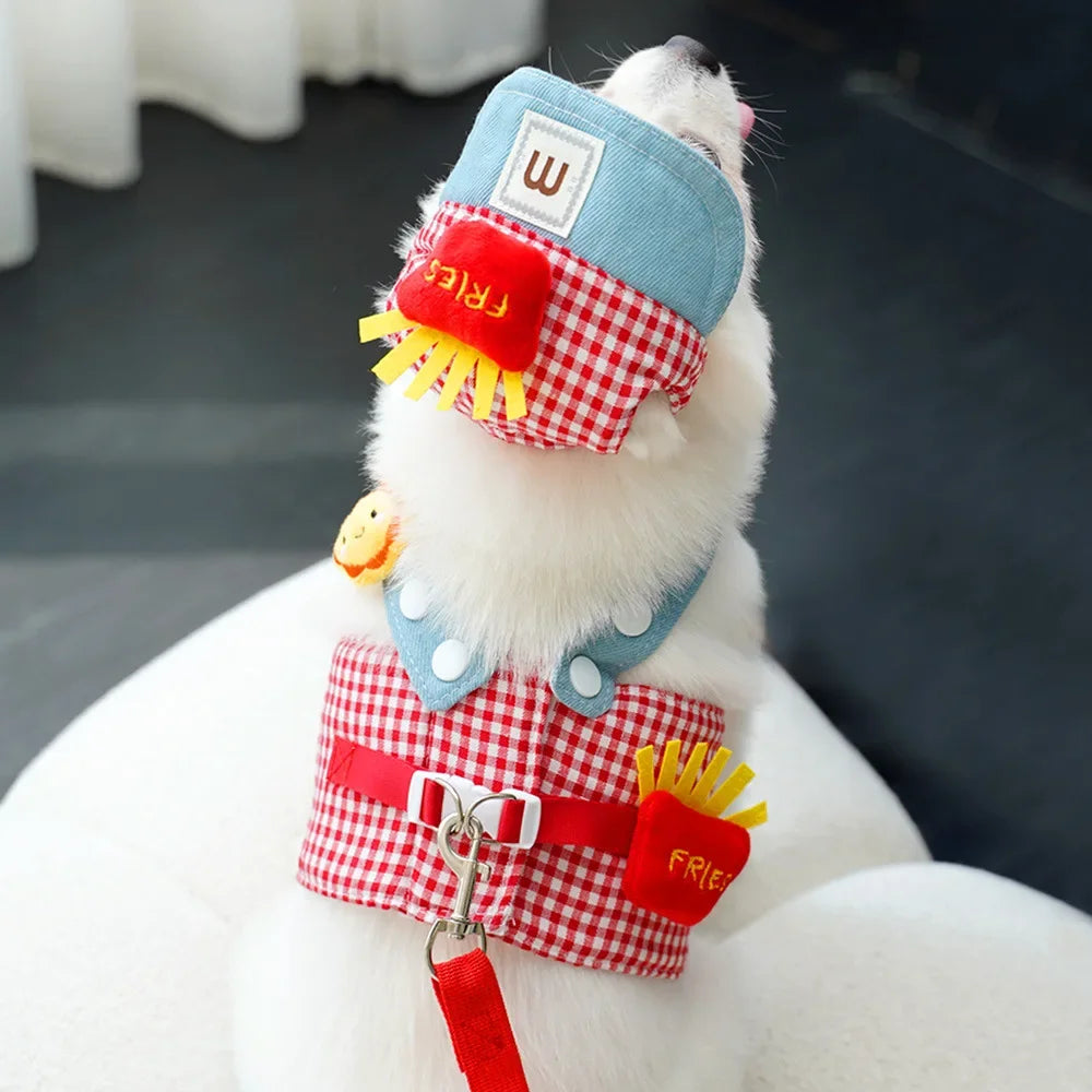 Cartoon Pet Harness Leash Sun Hat Set