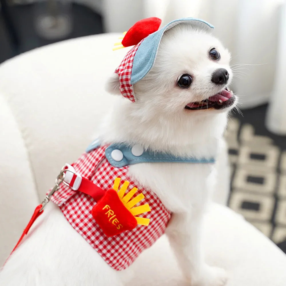 Cartoon Pet Harness Leash Sun Hat Set