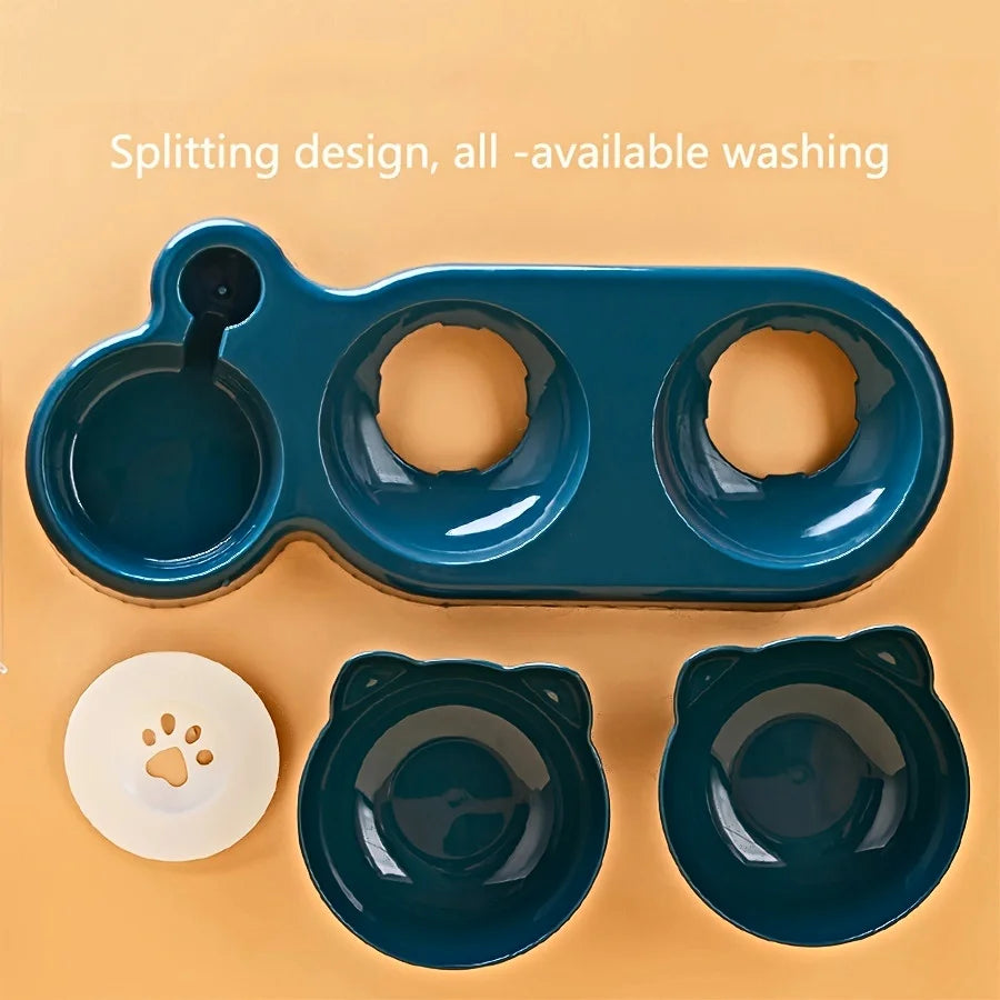 Ear Design Tilted Cat Water And Food Bowl