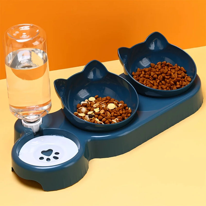 Ear Design Tilted Cat Water And Food Bowl