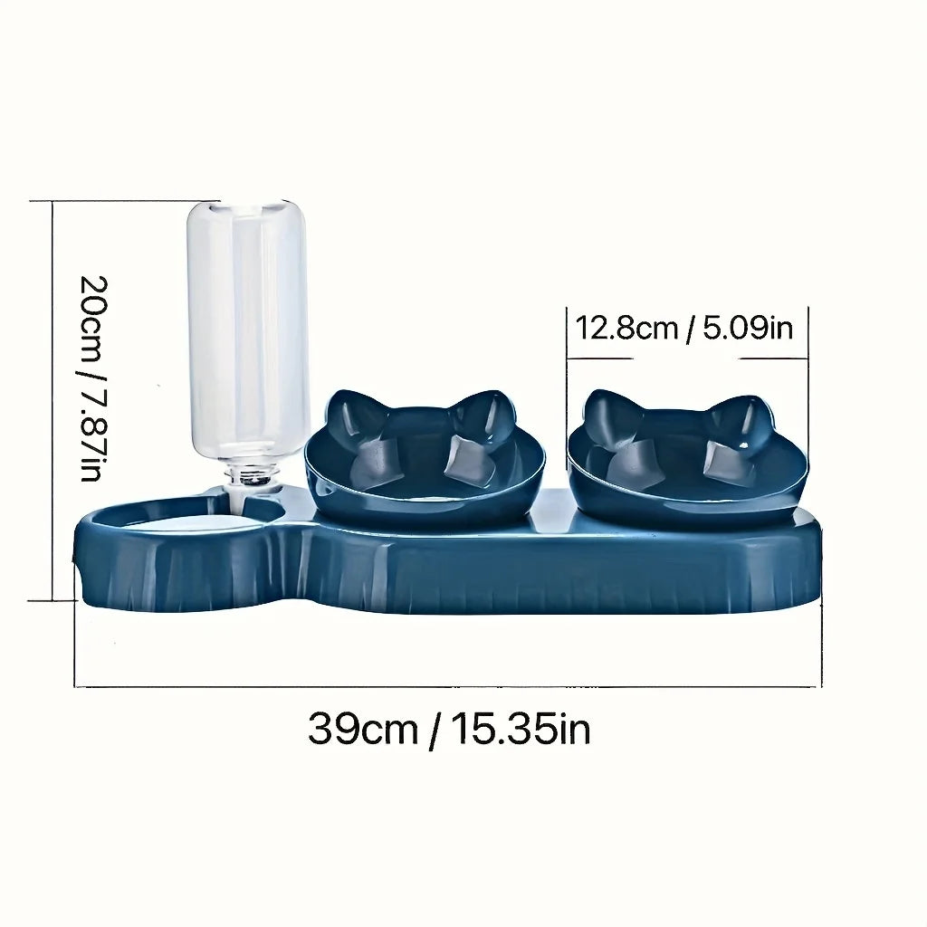 Ear Design Tilted Cat Water And Food Bowl