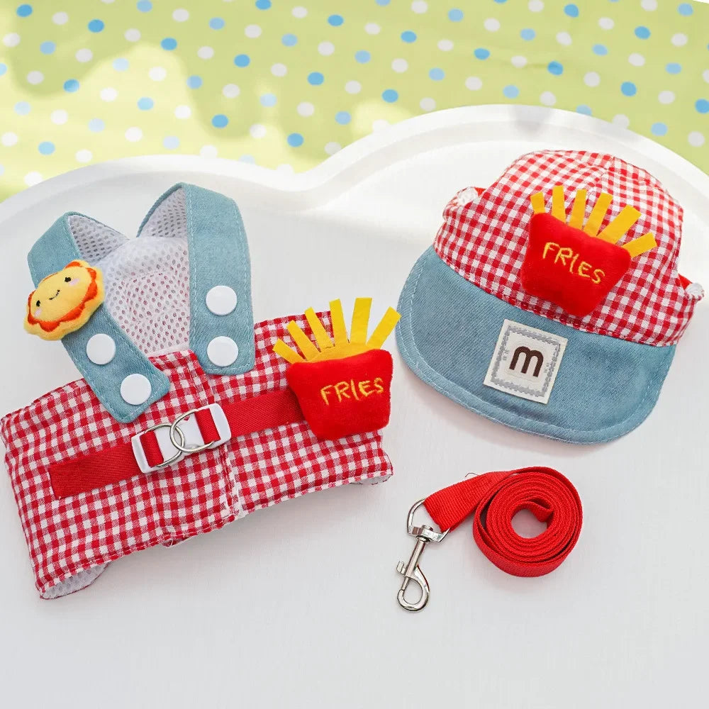 Cartoon Pet Harness Leash Sun Hat Set