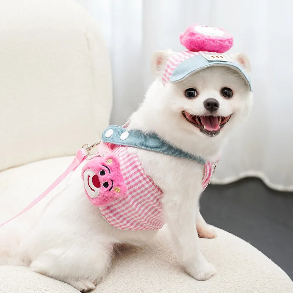 Cartoon Pet Harness Leash Sun Hat Set