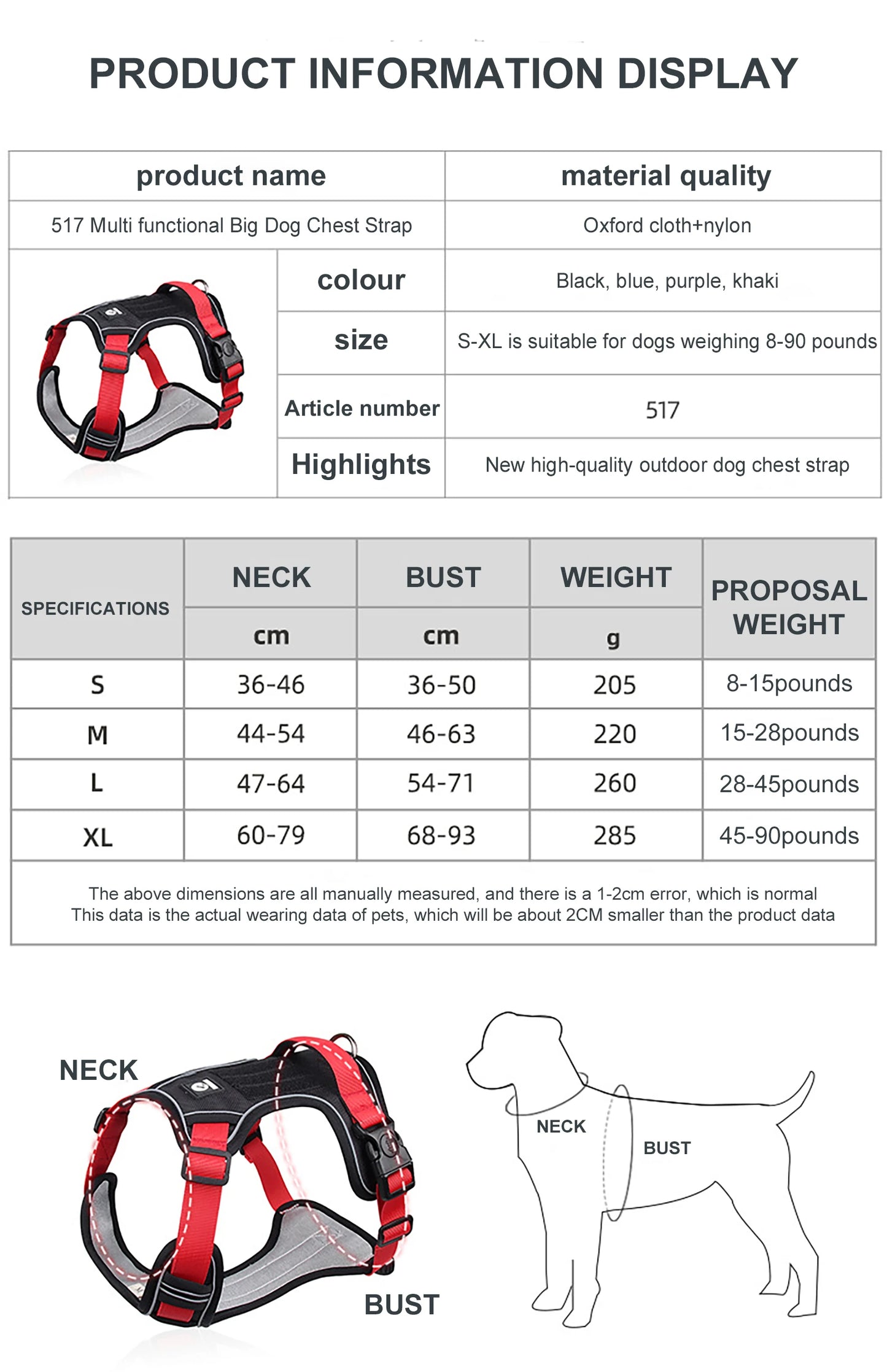 Reflective Harness For Midium & Large Dogs