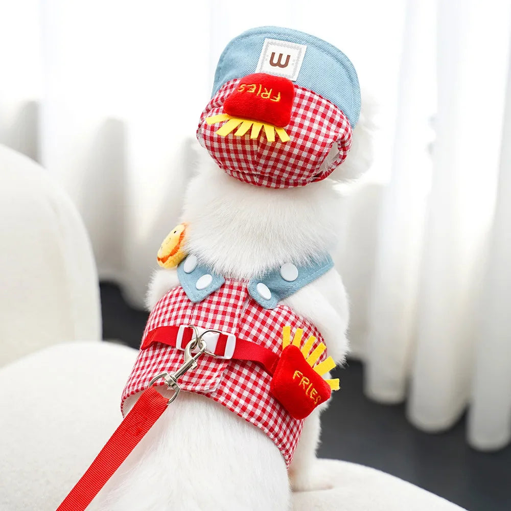 Cartoon Pet Harness Leash Sun Hat Set