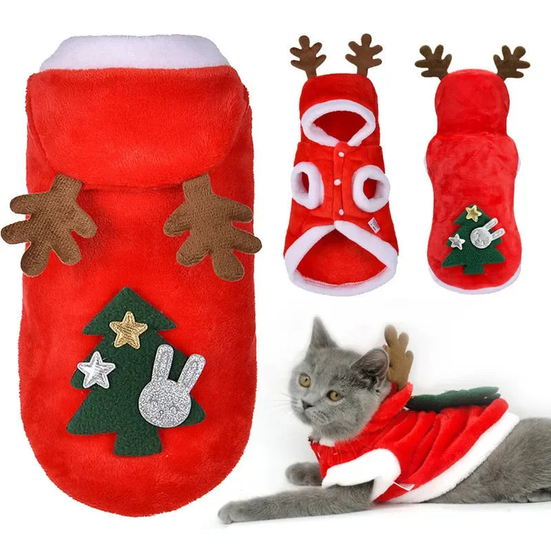 1pc Cat Christmas Clothes Winter Warm Pet Clothes for Small Medium Dogs Elk Santa Claus Dog Cats Coat Christmas Dogs Costume