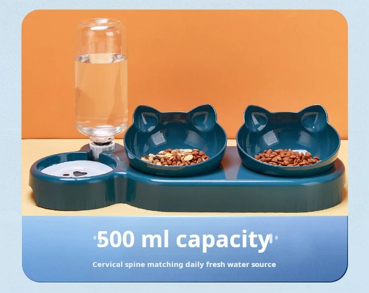 Ear Design Tilted Cat Water And Food Bowl