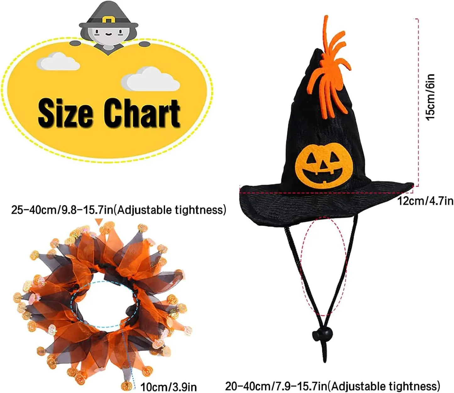 Halloween Pet Costume Set with Adjustable Elastic Hat Collar - Pumpkin Style