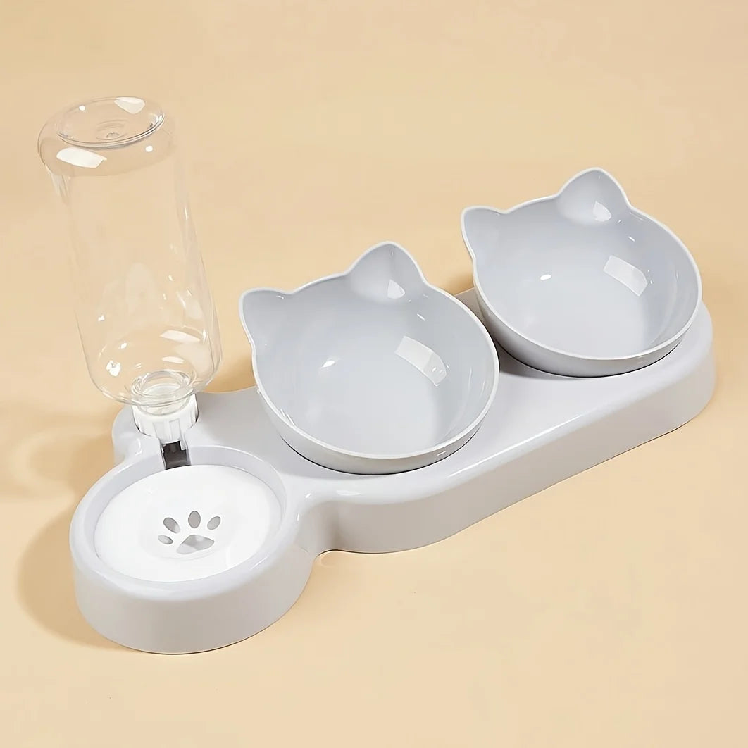 Ear Design Tilted Cat Water And Food Bowl