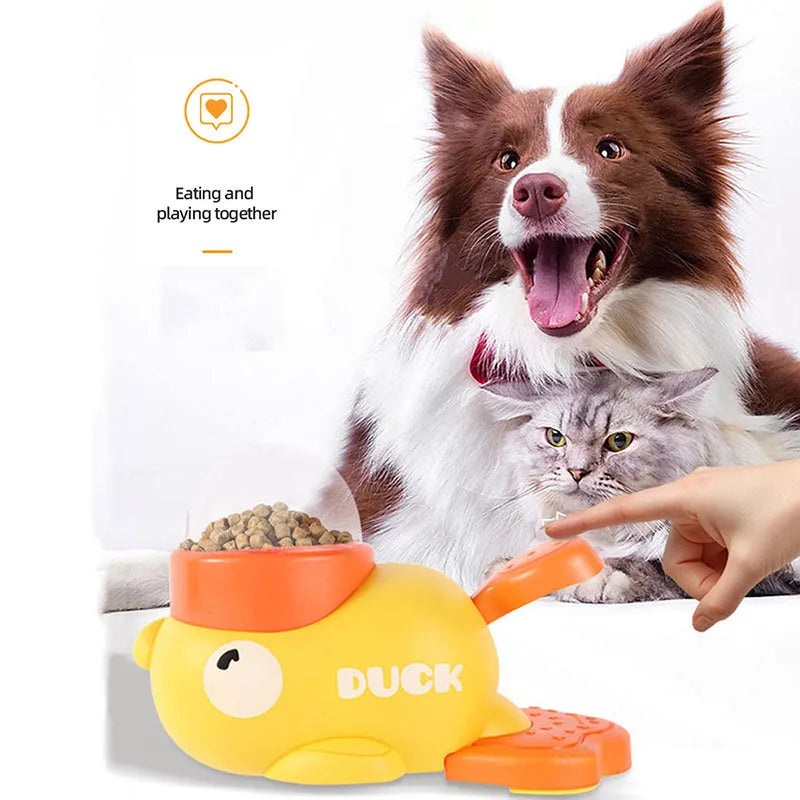 Yellow Duck-Shaped Interactive Cat Treat Dispenser