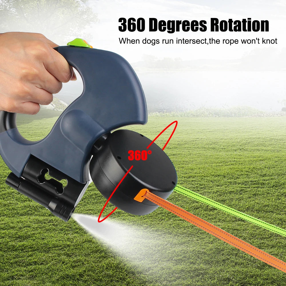 Premium 3M Retractable Double Dog Leash With LED Lights