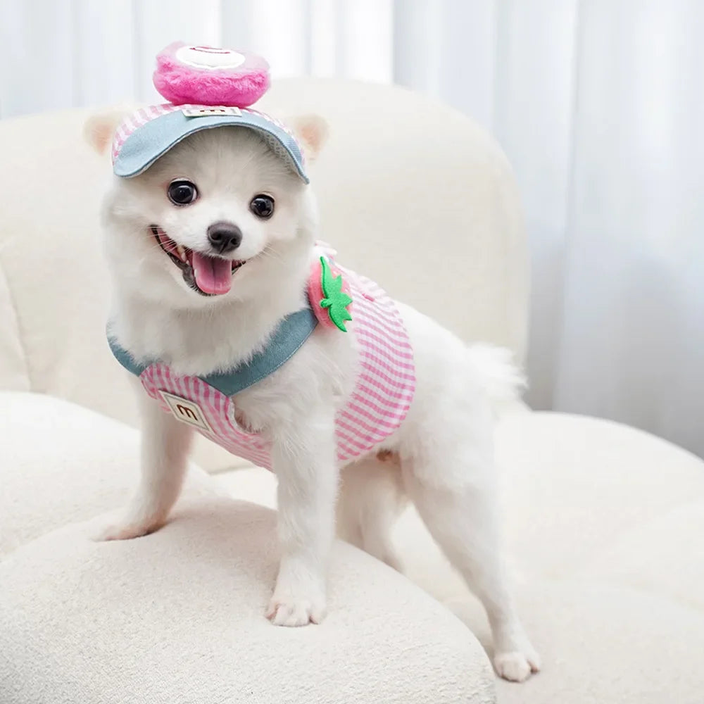 Cartoon Pet Harness Leash Sun Hat Set
