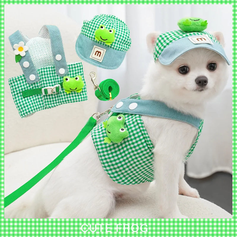 Cartoon Pet Harness Leash Sun Hat Set