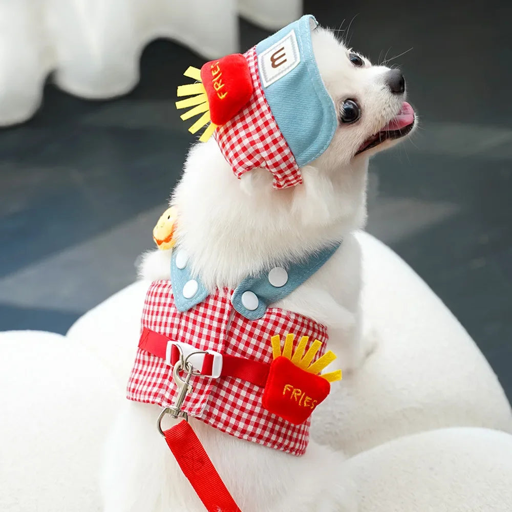 Cartoon Pet Harness Leash Sun Hat Set