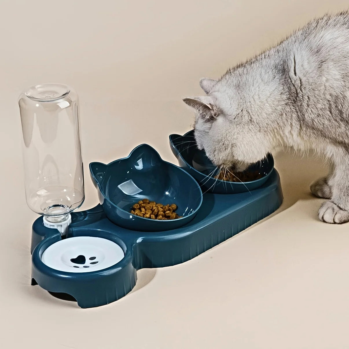 Ear Design Tilted Cat Water And Food Bowl