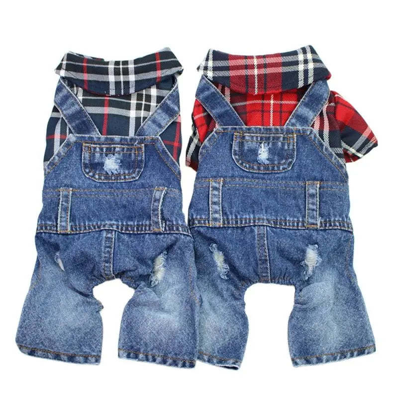 Denim Plaid Jumpsuit Hoodie