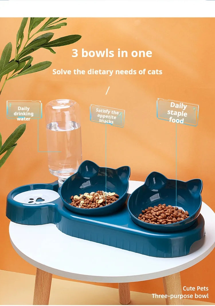 Ear Design Tilted Cat Water And Food Bowl