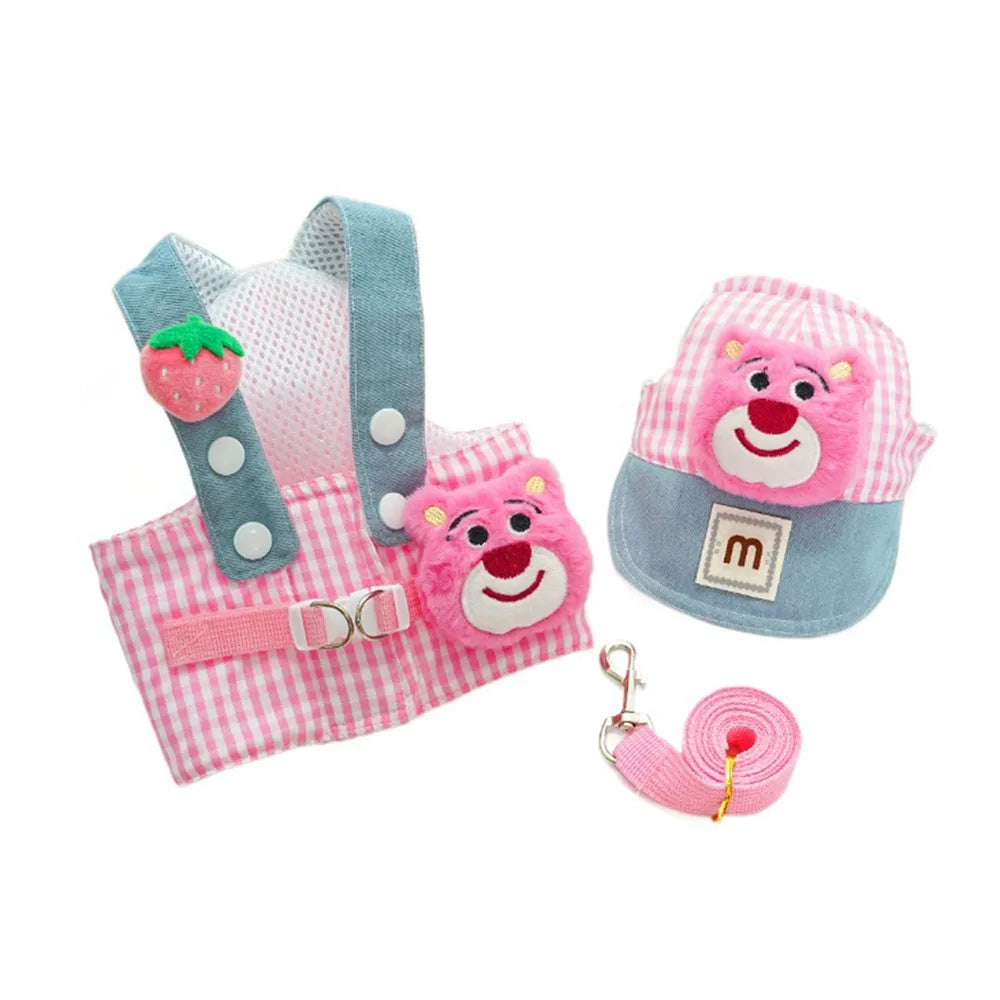 Cartoon Pet Harness Leash Sun Hat Set