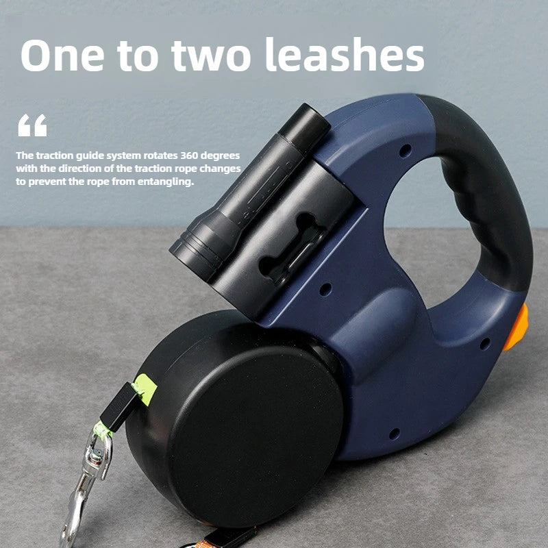 Premium 3M Retractable Double Dog Leash With LED Lights