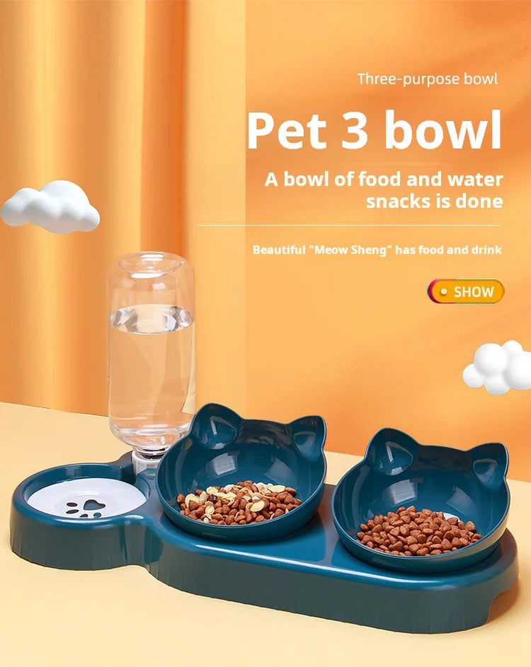 Ear Design Tilted Cat Water And Food Bowl