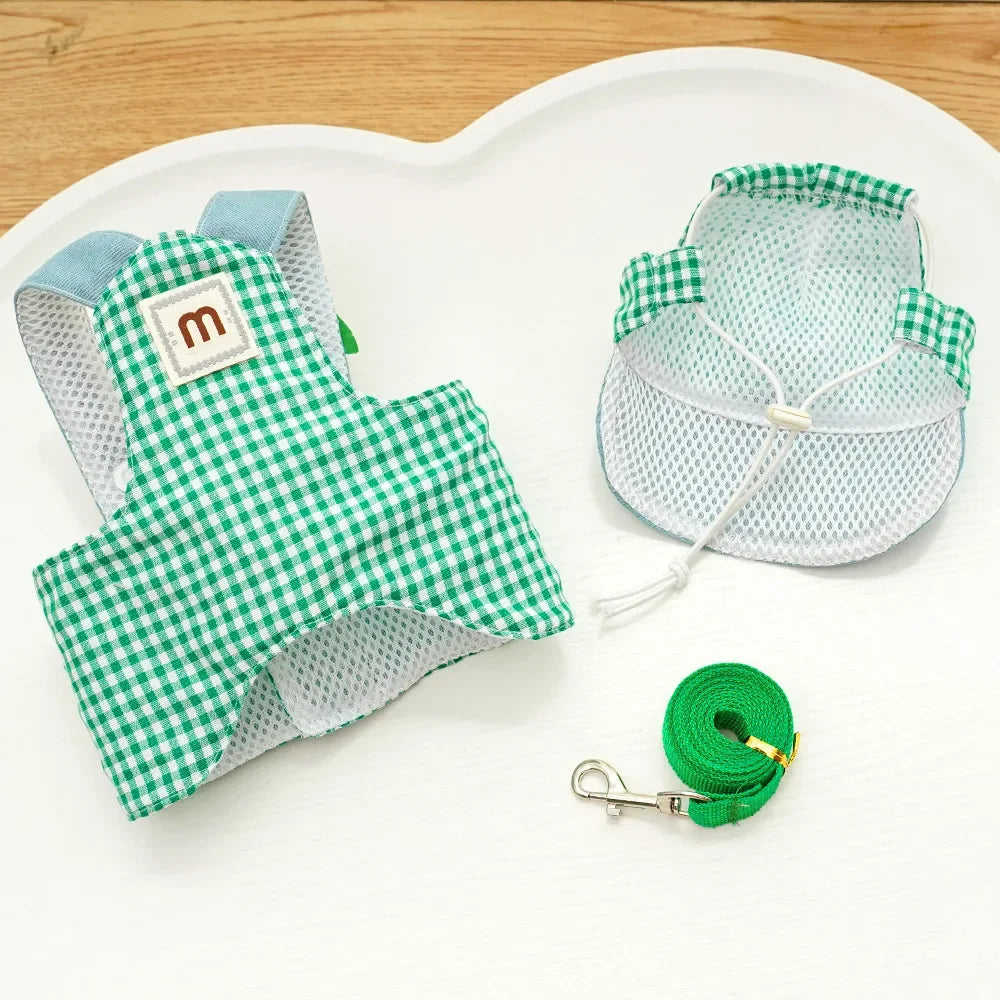 Cartoon Pet Harness Leash Sun Hat Set