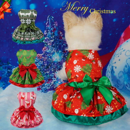 Adjustable Snowflake Pattern Princess Dress Christmas Holiday Personalized Printed Pet Clothes Christmas Party Decorations
