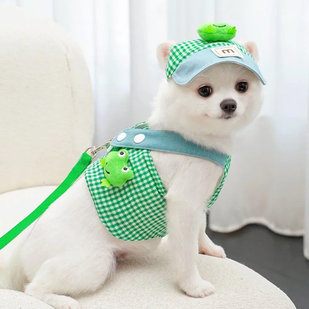 Cartoon Pet Harness Leash Sun Hat Set