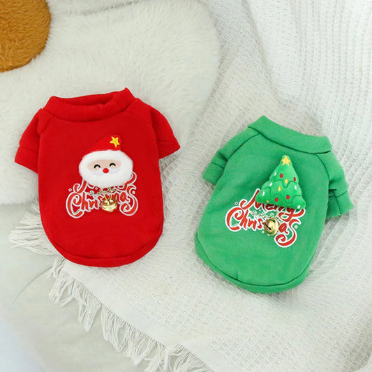 Pet Autumn/Winter Christmas Hoodie Spring/Autumn Edition Dog Festival Bell Festive Clothing Santa Claus Cat Outing Clothes