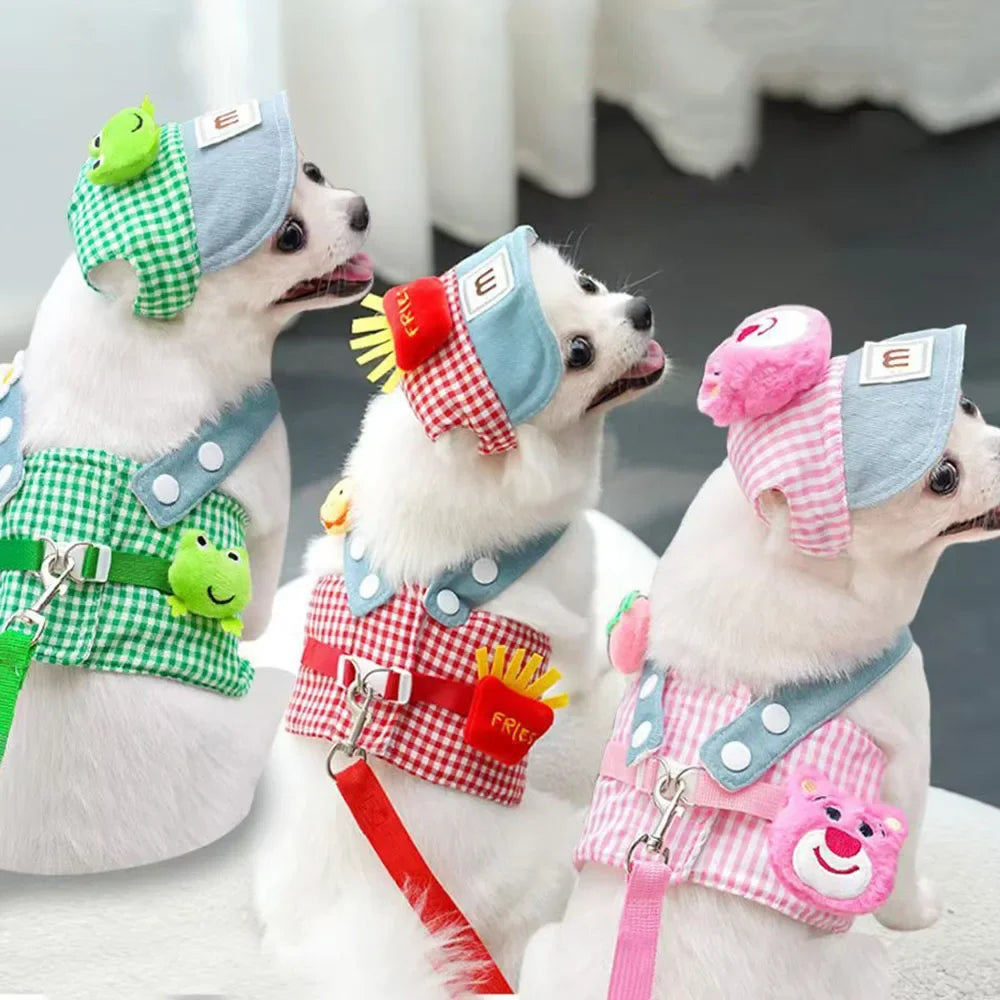 Cartoon Pet Harness Leash Sun Hat Set