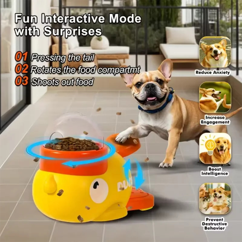 Yellow Duck-Shaped Interactive Cat Treat Dispenser