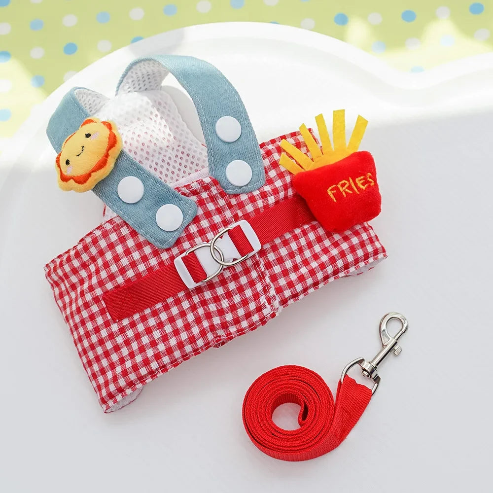 Cartoon Pet Harness Leash Sun Hat Set