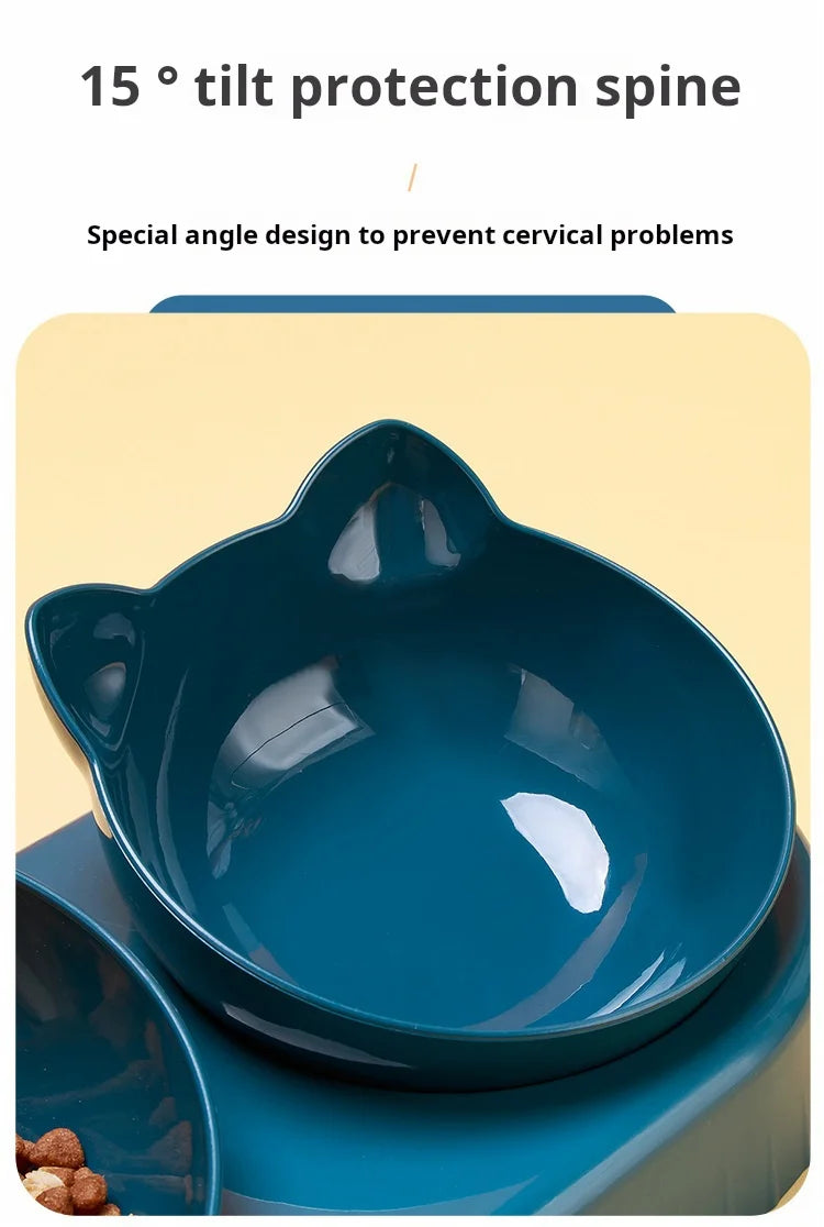 Ear Design Tilted Cat Water And Food Bowl