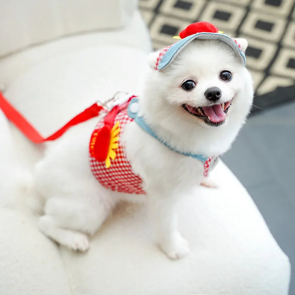 Cartoon Pet Harness Leash Sun Hat Set