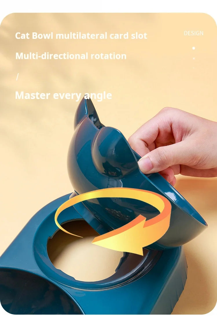 Ear Design Tilted Cat Water And Food Bowl