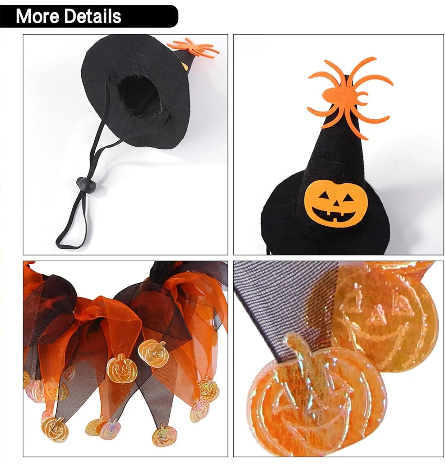 Halloween Pet Costume Set with Adjustable Elastic Hat Collar - Pumpkin Style