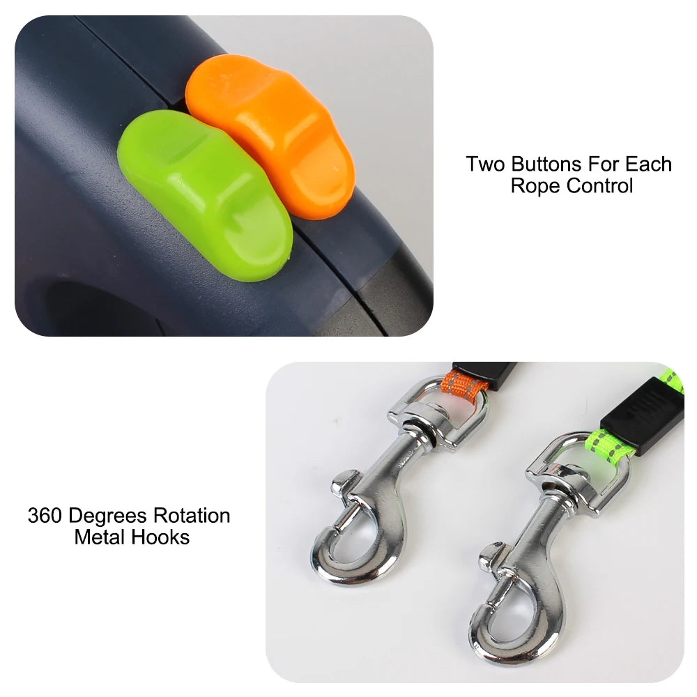 Premium 3M Retractable Double Dog Leash With LED Lights