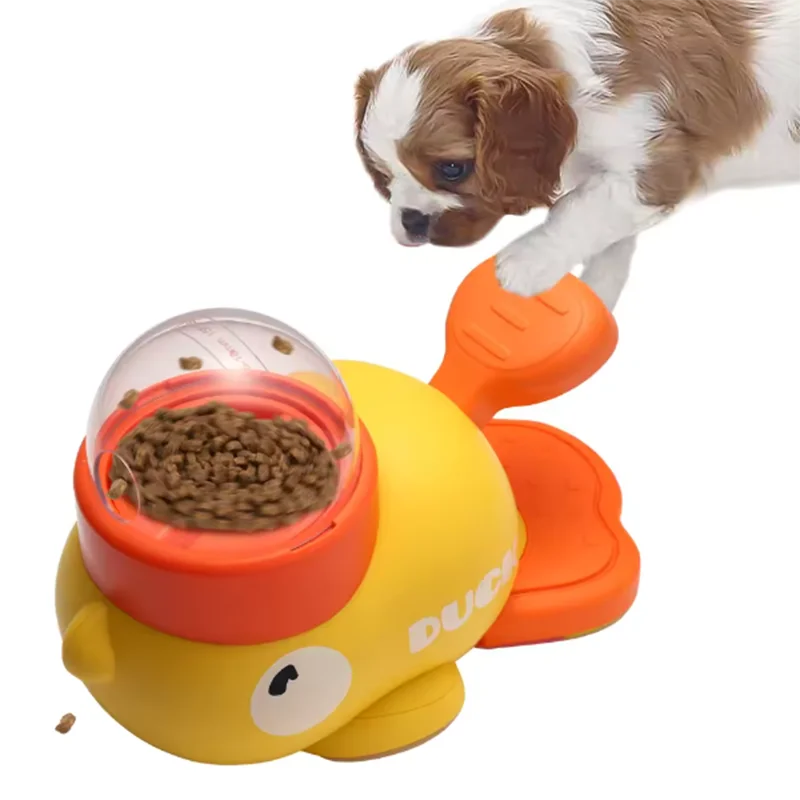 Yellow Duck-Shaped Interactive Cat Treat Dispenser
