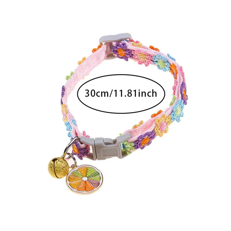 Fashion Rainbow Flower Cat Collar With Bell Kitten Puppy Necklace Adjustable Buckle Colorful Lace Kitten Collar Dog Accessories